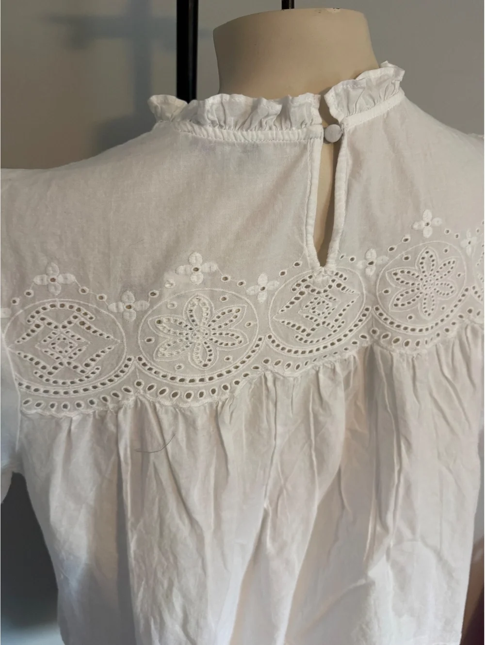 NWT Madewell White Eyelet Lace Puff Sleeve Blouse Size L